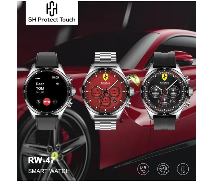 SH PROTECT TOUCH SH Sh-Protect Present Haino Teko Germany RW47 Round Shape Watch Large Screen AMOLED Full Touch Display, Wireless Charging, Bluetooth C alling Smart Watch With 3 Pair Strap in KSA