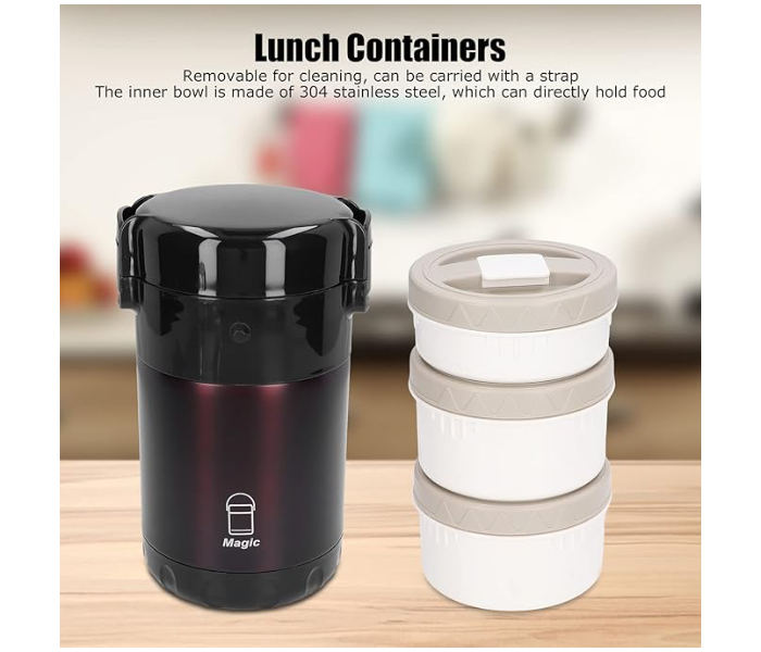 Insulated Lunch Containers, 2.3L Capacity 3 Layers 304 Stainless Steel Vacuum Insulation Food Pot Vacuum Bento Lunch Box for Picnic Travel School Work (Prestige Brown) in KSA
