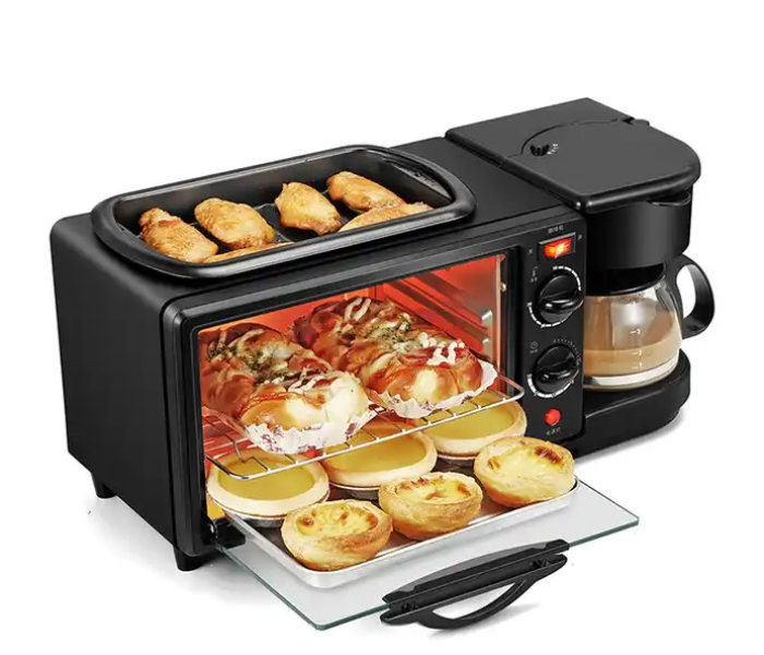 Silver Crest 12L 3 in 1 Breakfast Maker (Oven, Griddle Pan & Coffee Machine) Made With Premium Quality Material & Updated Electronics - Break Fast Machine Includes Frying Pan, Oven & Coffee Maker, black in KSA