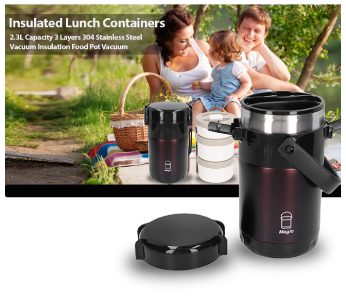 Insulated Lunch Containers, 2.3L Capacity 3 Layers 304 Stainless Steel Vacuum Insulation Food Pot Vacuum Bento Lunch Box for Picnic Travel School Work (Prestige Brown) in KSA