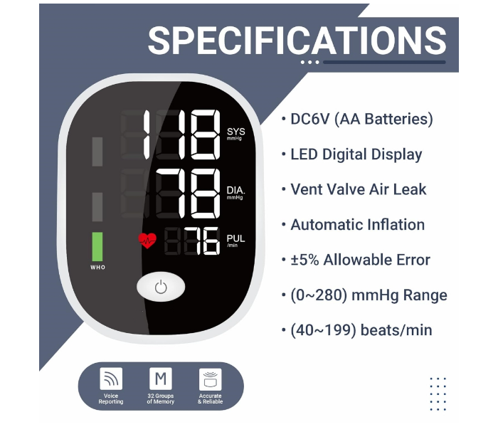 Upper Arm Blood Pressure Monitor, Automatic Display Digital BP Machine with Speaker for Home Use in KSA