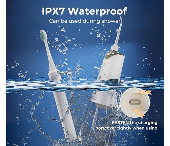 Denx Electric Toothbrush with Water Cordless Flosser, 320ML Portable Travel Water Dental Flosser for Teeth with 5 Modes & 6 Jet Tips & IPX7 Waterproof for Teeth Cleaning and flossing in KSA
