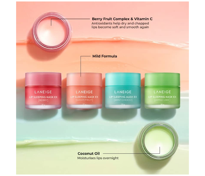 Laneige Lip Sleeping Mask 4 PCS KIT- (BERRRY,Apple Lime,Mint Choco, Grapefruit in KSA