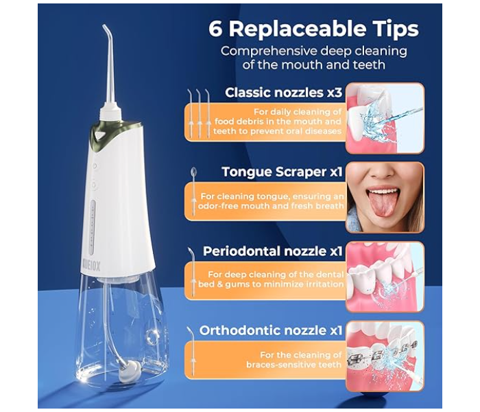 Denx Electric Toothbrush with Water Cordless Flosser, 320ML Portable Travel Water Dental Flosser for Teeth with 5 Modes & 6 Jet Tips & IPX7 Waterproof for Teeth Cleaning and flossing in KSA