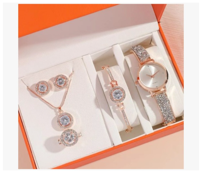 Jongo 1 pcs watch with rhinestone decor and 5 piece jewellery set in UAE