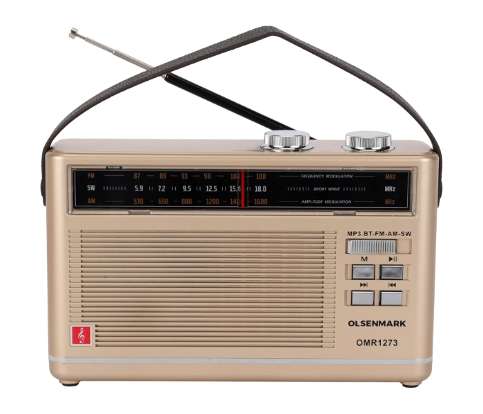 Olsenmark OMR1273 Rechargeable Radio with MP3 Player Portable and Lightweight Design - Brown in KSA
