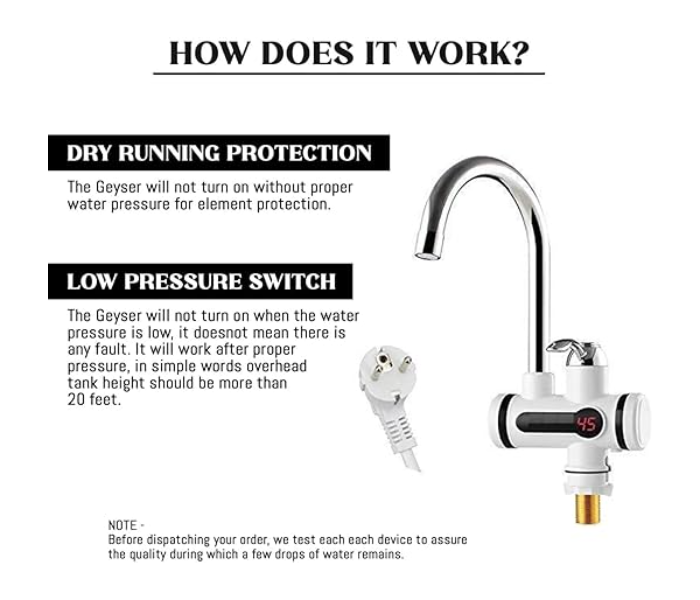 Ultra New Unique Design Home & Kitchen Studio Water Heating Instantaneous,Water Heater Tank less for Tap,with LED Digital Temperature Display ABS Body Shock Proof Electric Tap For Home Kitchen (3000W) in KSA