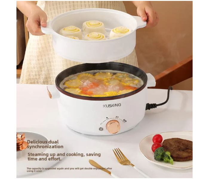 Galaxy Electric Hot Pot 4L Hot Pot Ramen Cooker with Overheat Protection Double Layer Portable Multifunctional Small Electric Cooker with Steaming Rack, 3 Levels Power, Lid for Noodles Soup Dorm Office Family in UAE