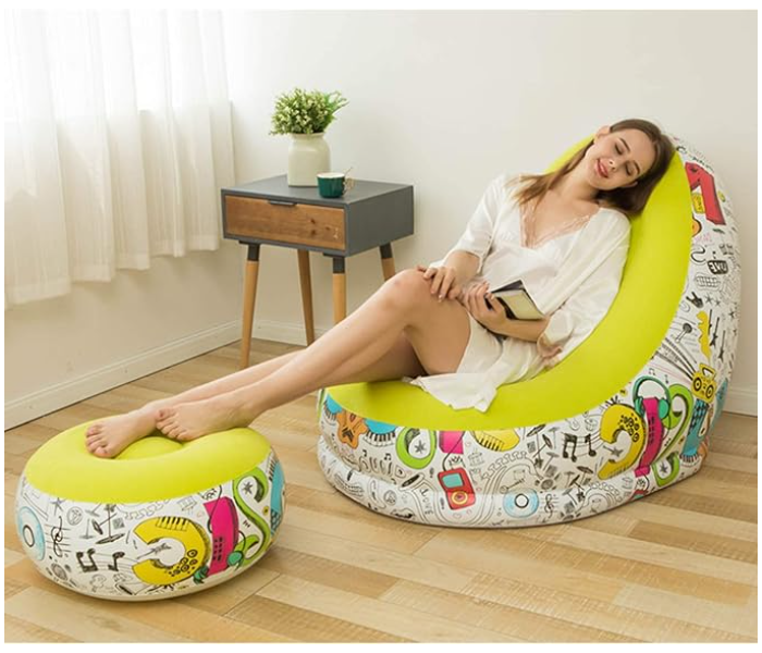 Lounger Chair With Included Foot Rest Pouffe Table Stool, Portable Inflatable Sofa Chair with Footrest Stool in KSA