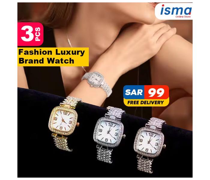 Quartz Luxury Womens Retro Square Pointer Luxury Rhinestone Image