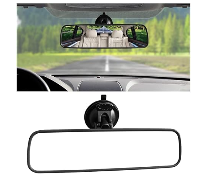 AUKEPO 9.8'' Car Rear View Mirror with Suction Cup, Anti Glare Adjustable Auto Interior Rearview Mirror, HD Thickened Vehicle Inside Mirror Reduce Blind Spots, Universal for Marine, Truck, SUV (Black) in KSA