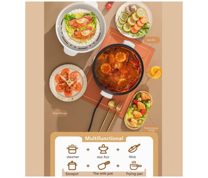 Galaxy Electric Hot Pot 4L Hot Pot Ramen Cooker with Overheat Protection Double Layer Portable Multifunctional Small Electric Cooker with Steaming Rack, 3 Levels Power, Lid for Noodles Soup Dorm Office Family in UAE