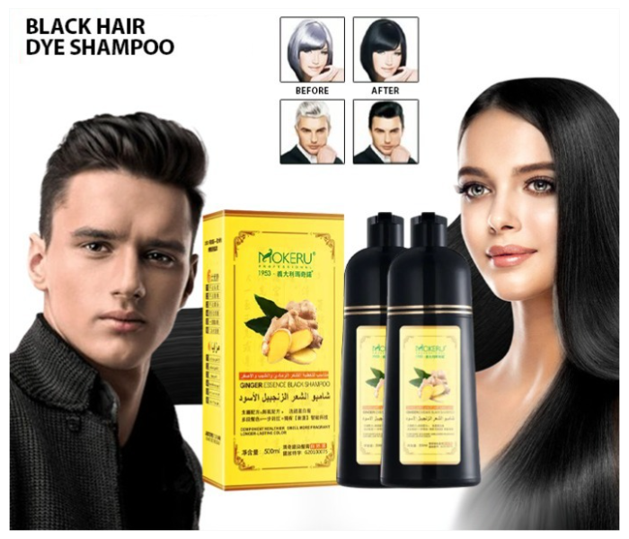 Mokeru Ginger 500ml Instant Black Hair Deye Color Shampoo Easy To Use And Long Lasting, Organic Natural Fast Hair Dye, 100% Grey Coverage in Minutes for Women & Men in OMAN