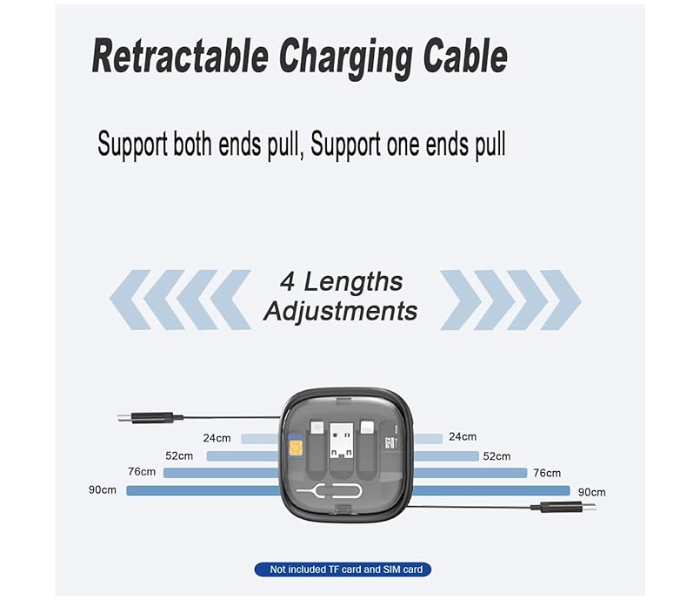 2025 Newest USB Adapter Storage Box, USB C to USB C Retractable Charging Cable Up to 3FT, Adapter Conversion Kit USB/Type-C to Micro/Type-C/Lightning, Data Transfer, Card Slot, Phone Holder Black in KSA