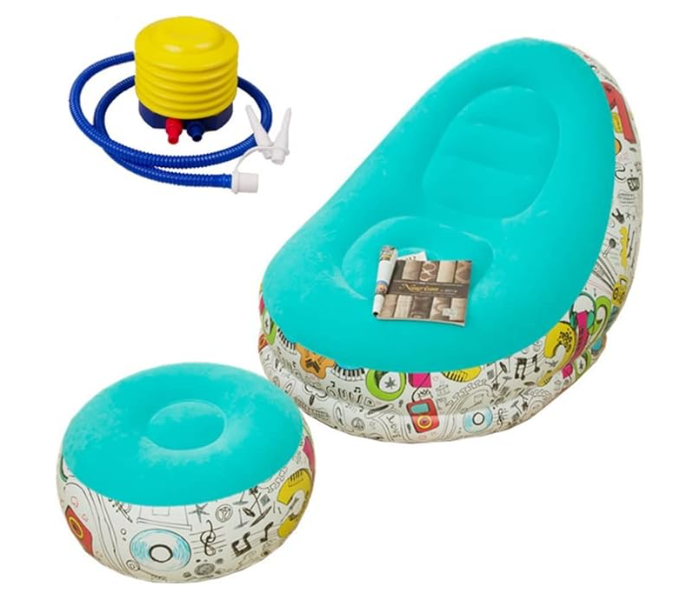 Lounger Chair With Included Foot Rest Pouffe Table Stool, Portable Inflatable Sofa Chair with Footrest Stool in KSA