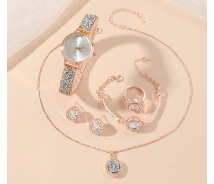Jongo 1 pcs watch with rhinestone decor and 5 piece jewellery set in UAE