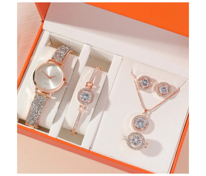 Jongo 1 pcs watch with rhinestone decor and 5 piece jewellery set in UAE