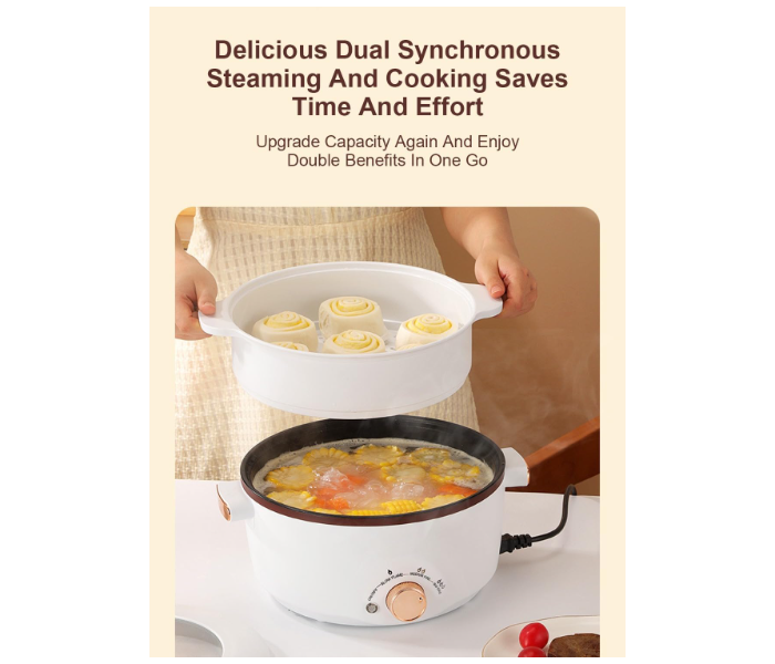 Galaxy Electric Hot Pot 4L Hot Pot Ramen Cooker with Overheat Protection Double Layer Portable Multifunctional Small Electric Cooker with Steaming Rack, 3 Levels Power, Lid for Noodles Soup Dorm Office Family in UAE