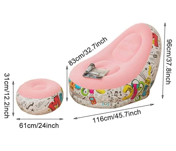 Lounger Chair With Included Foot Rest Pouffe Table Stool, Portable Inflatable Sofa Chair with Footrest Stool in KSA