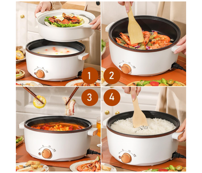Galaxy Electric Hot Pot 4L Hot Pot Ramen Cooker with Overheat Protection Double Layer Portable Multifunctional Small Electric Cooker with Steaming Rack, 3 Levels Power, Lid for Noodles Soup Dorm Office Family in UAE