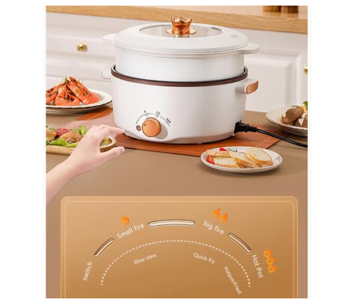 Galaxy Electric Hot Pot 4L Hot Pot Ramen Cooker with Overheat Protection Double Layer Portable Multifunctional Small Electric Cooker with Steaming Rack, 3 Levels Power, Lid for Noodles Soup Dorm Office Family in UAE