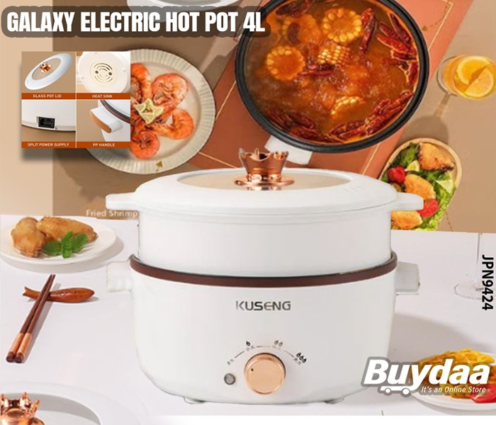 Galaxy Electric Hot Pot 4L Hot Pot Ramen Cooker with Overheat Protection Double Layer Portable Multifunctional Small Electric Cooker with Steaming Rack, 3 Levels Power, Lid for Noodles Soup Dorm Office Family in UAE