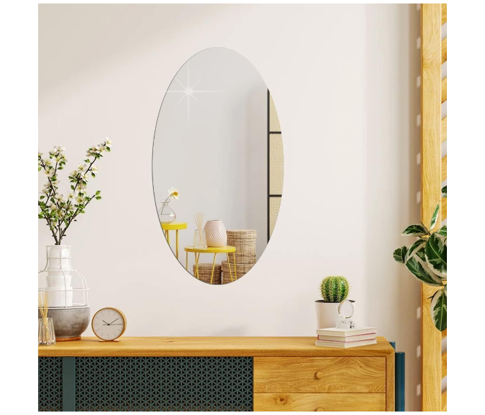 Oval shape adhesive mirror sticker for wall on tiles bathroom bedroom living room unbreakable plastic wall mirror in KSA