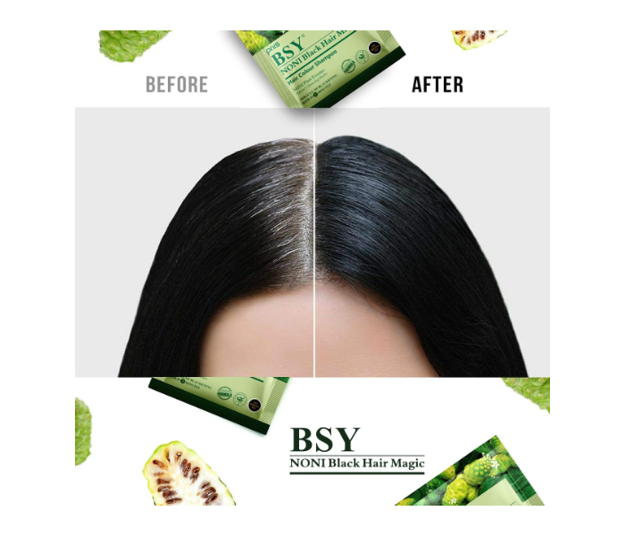 Organic MADE IN INDIA BSY Noni Black Hair Magic Hair Dye Shampoo, 12 ml - Pack of 24 Sachets in UAE