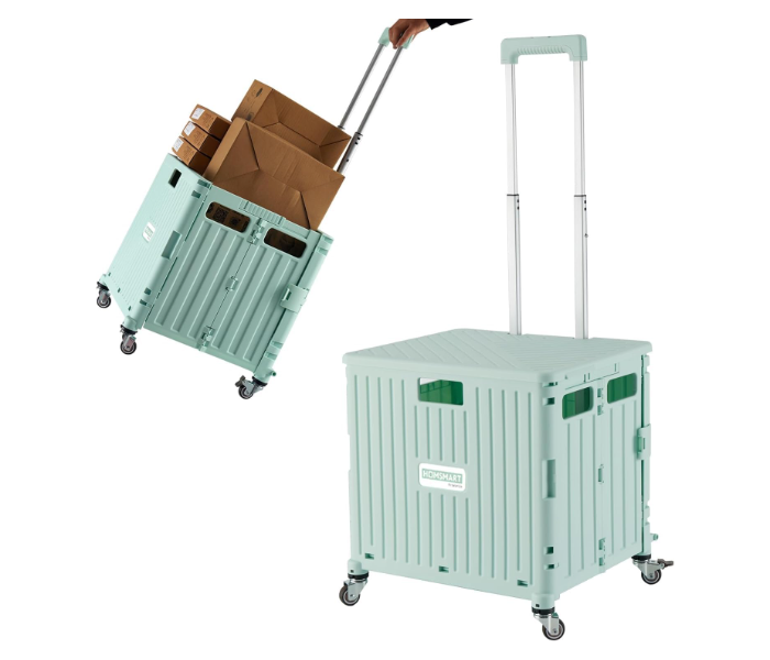 Foldable Utility Cart, Shopping Trolley Handcart with Secure Lid Wheels Telescoping Handle, Collapsible Rolling Crate for Camping & Moving, Storage Basket for Grocery in UAE
