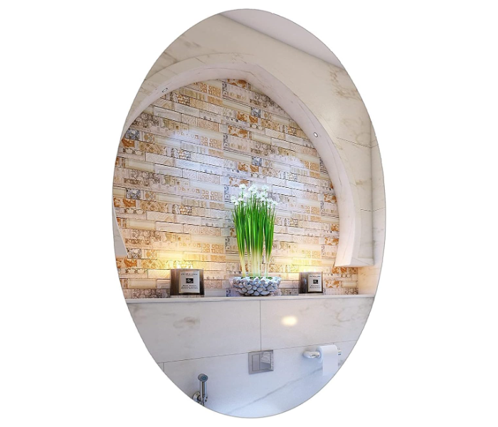 Oval shape adhesive mirror sticker for wall on tiles bathroom bedroom living room unbreakable plastic wall mirror in KSA