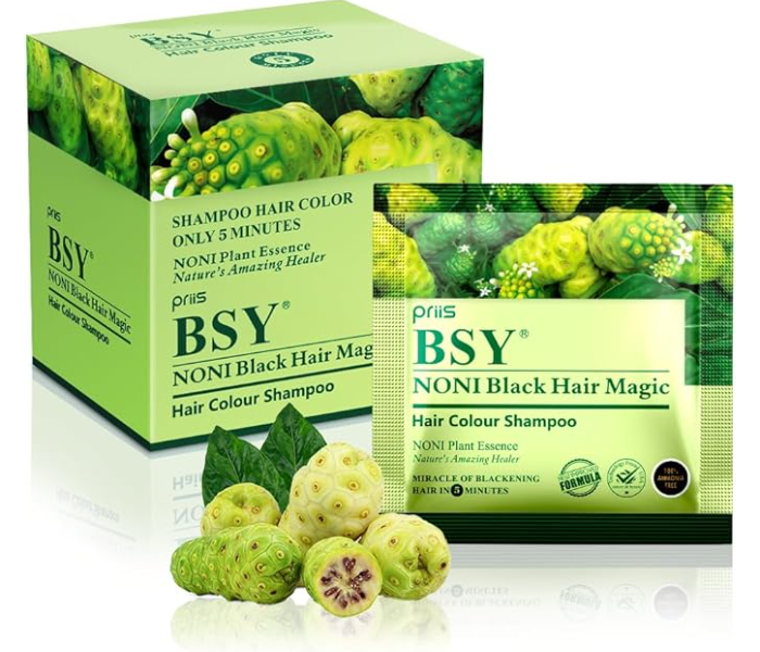 Organic MADE IN INDIA BSY Noni Black Hair Magic Hair Dye Shampoo, 12 ml - Pack of 24 Sachets in UAE