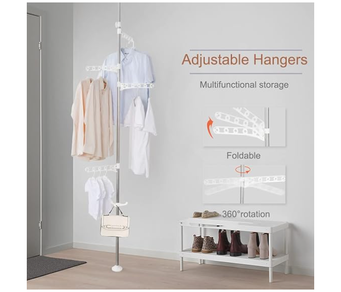 360 Rotate SIBY 4Tier Adjustable Floor to Ceiling Clothes Drying Rack | Versatile Standing Laundry Organizer with 4 Branches for Hanging Suits | Stainless Steel Multi-Layer Coat Hanger for Indoor Use in UAE