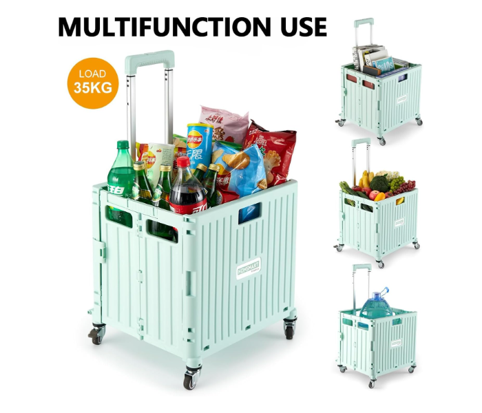 Foldable Utility Cart, Shopping Trolley Handcart with Secure Lid Wheels Telescoping Handle, Collapsible Rolling Crate for Camping & Moving, Storage Basket for Grocery in UAE