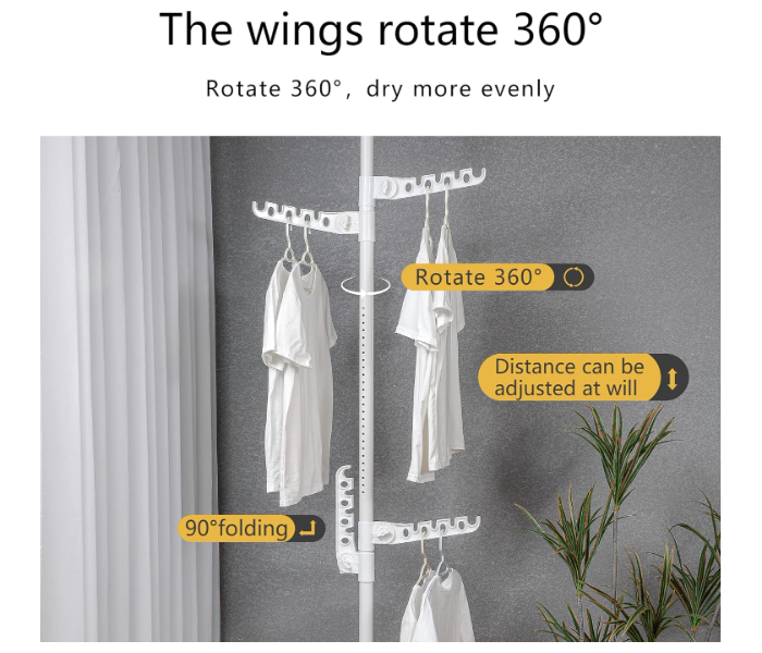 360 Rotate SIBY 4Tier Adjustable Floor to Ceiling Clothes Drying Rack | Versatile Standing Laundry Organizer with 4 Branches for Hanging Suits | Stainless Steel Multi-Layer Coat Hanger for Indoor Use in UAE