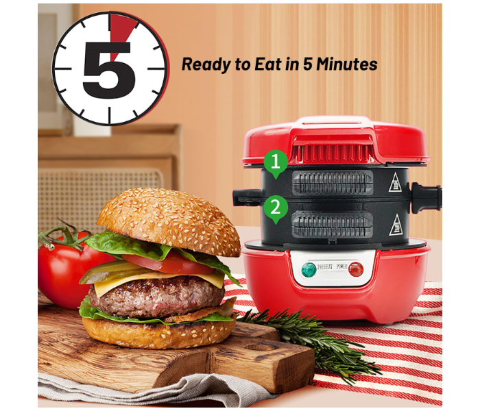 RAF Breakfast Burger Maker, Electric Panini Press with Egg Cooker Ring, Sandwich Press, Non-Stick Coated Plates, Panini Press Sandwich Maker with Indicator Lights, Cool Touch Handle in UAE