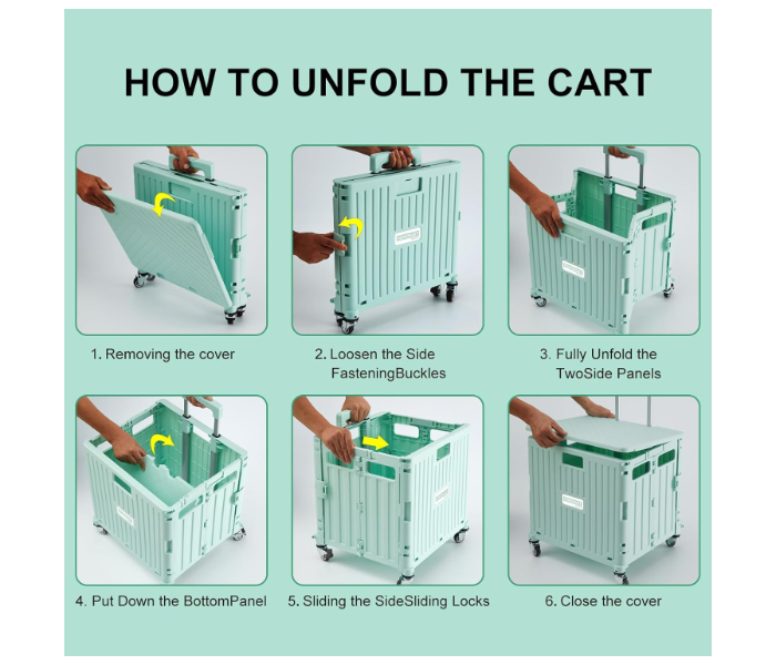 Foldable Utility Cart, Shopping Trolley Handcart with Secure Lid Wheels Telescoping Handle, Collapsible Rolling Crate for Camping & Moving, Storage Basket for Grocery in UAE