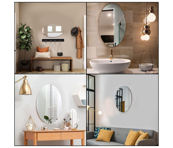 Oval shape adhesive mirror sticker for wall on tiles bathroom bedroom living room unbreakable plastic wall mirror in KSA