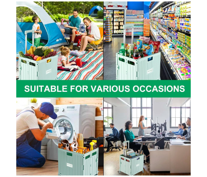 Foldable Utility Cart, Shopping Trolley Handcart with Secure Lid Wheels Telescoping Handle, Collapsible Rolling Crate for Camping & Moving, Storage Basket for Grocery in UAE