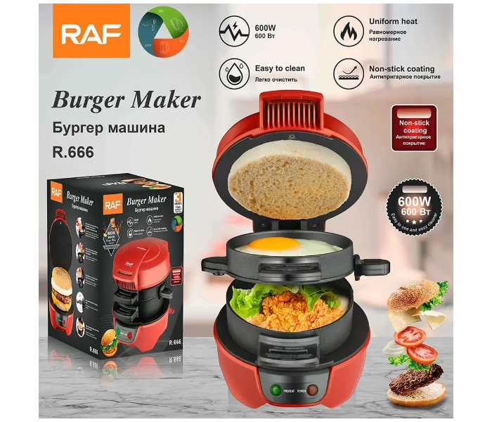 RAF Breakfast Burger Maker, Electric Panini Press with Egg Cooker Ring, Sandwich Press, Non-Stick Coated Plates, Panini Press Sandwich Maker with Indicator Lights, Cool Touch Handle in UAE