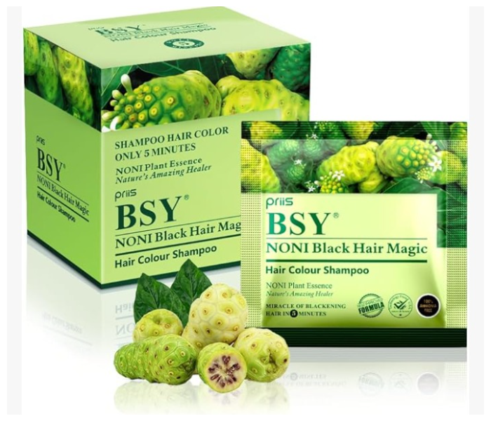 Organic MADE IN INDIA BSY Noni Black Hair Magic Hair Dye Shampoo, 12 ml - Pack of 24 Sachets in UAE
