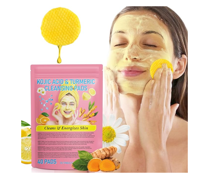 40 Pads Turmeric Kojic Pads, Turmeric Kojic Acid Pads Infused Foaming Exfoliating Pads, Turmeric Cleansing Pads for Dark Spots in KSA