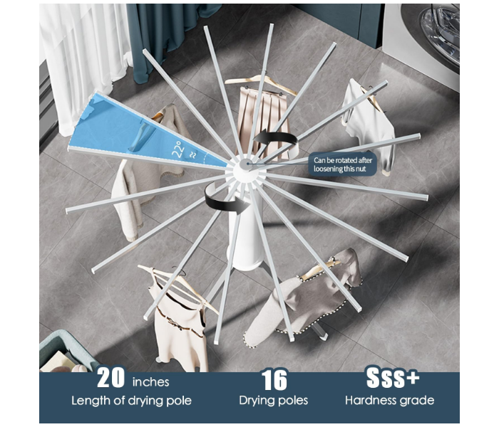 Portable Clothes Drying Rack Laundry Rack Tripod Folding Space Saving Laundry Drying Rack Collapsible with Wheel 360° Rotation, Expandable 16 Aluminum Dry Rods in KSA