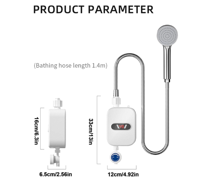 Instant Heater Shower Hot Water Heater with Digital Display 110V Hot Water Heater Tankless Waterproof Eliminate Time for Hot Water Shelf Wall in UAE