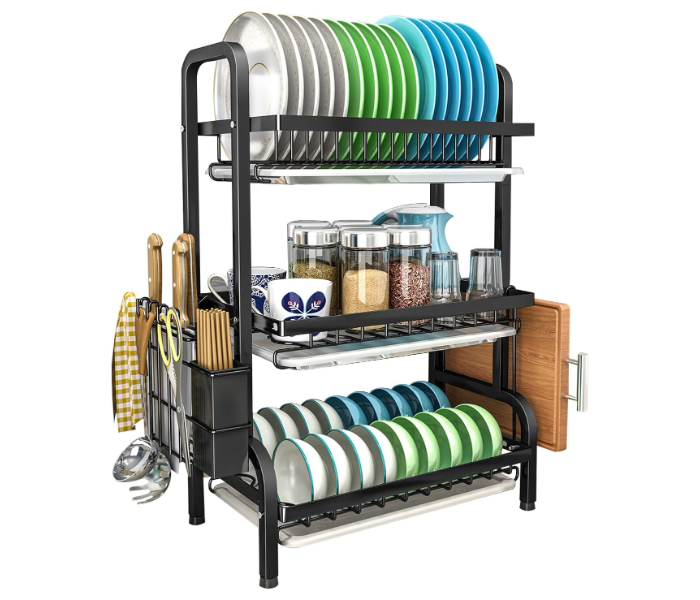 2 Tier Dish Drying Rack Extra Large Carbon Steel Dish Rack and Drainboard Set for Kitchen Countertop, Easy Install Dish Drainer in UAE