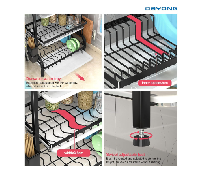 2 Tier Dish Drying Rack Extra Large Carbon Steel Dish Rack and Drainboard Set for Kitchen Countertop, Easy Install Dish Drainer in UAE