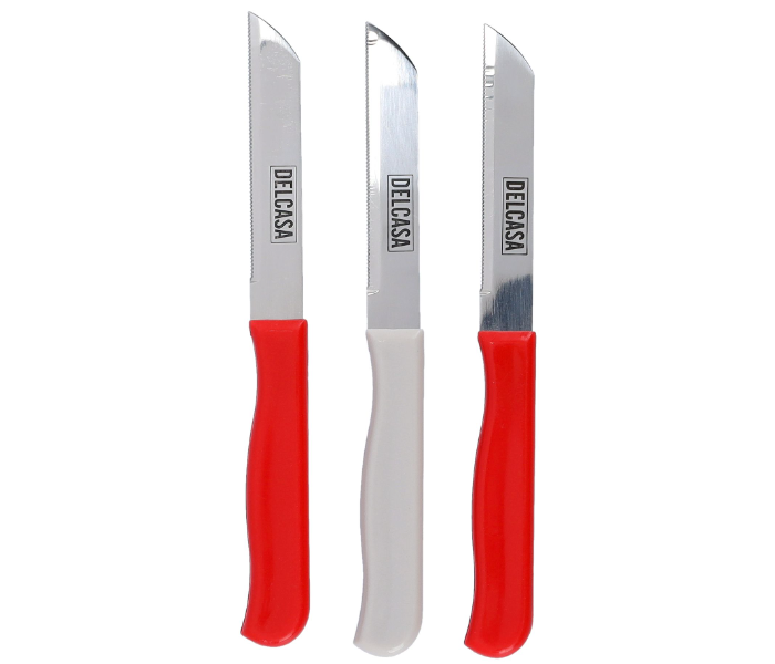 Delcasa DC1759 3Pcs Kitchen Paring Knife Set All Purpose Small Kitchen Knife - 2 Red And 1 White in UAE