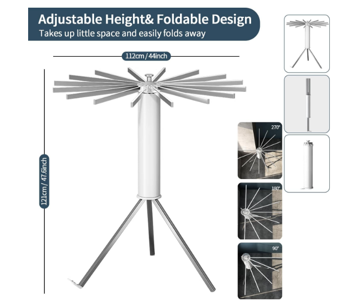 Portable Clothes Drying Rack Laundry Rack Tripod Folding Space Saving Laundry Drying Rack Collapsible with Wheel 360° Rotation, Expandable 16 Aluminum Dry Rods in KSA