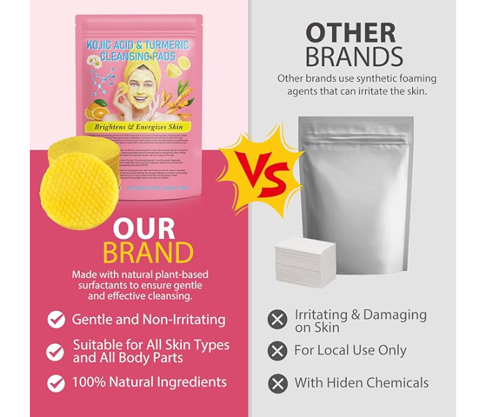 40 Pads Turmeric Kojic Pads, Turmeric Kojic Acid Pads Infused Foaming Exfoliating Pads, Turmeric Cleansing Pads for Dark Spots in KSA
