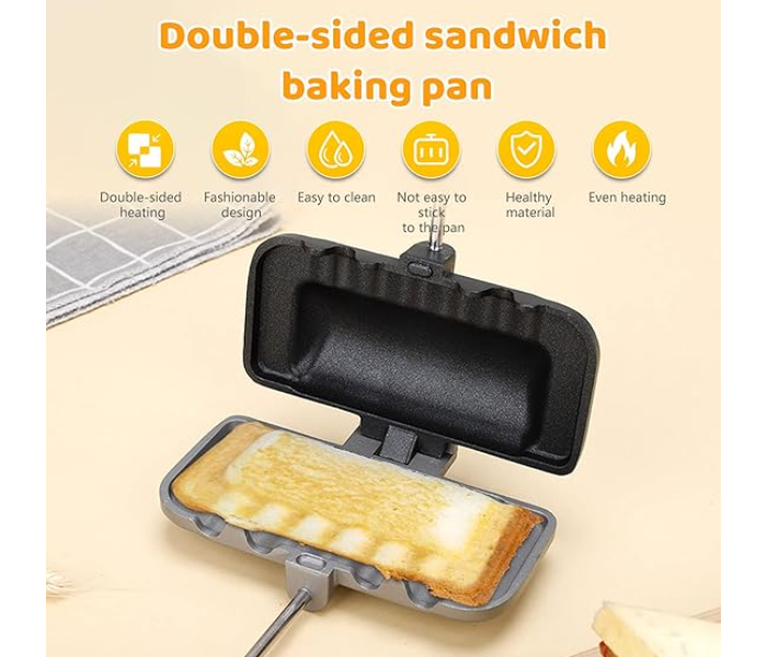 Double Sided Frying Pan, Sandwich Baking Pan Sandwich Maker Aluminum Flip Top Pan Nonstick Double Sided Skillet for Breakfast Pancakes in KSA