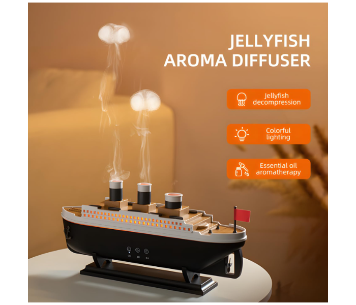 Titanic Ship Model Humidifier 250ml Essential Oil Diffuser Jellyfish Smoke Ring Spray Aroma Diffuser RGB Ultra Sonic Humidifier in KSA